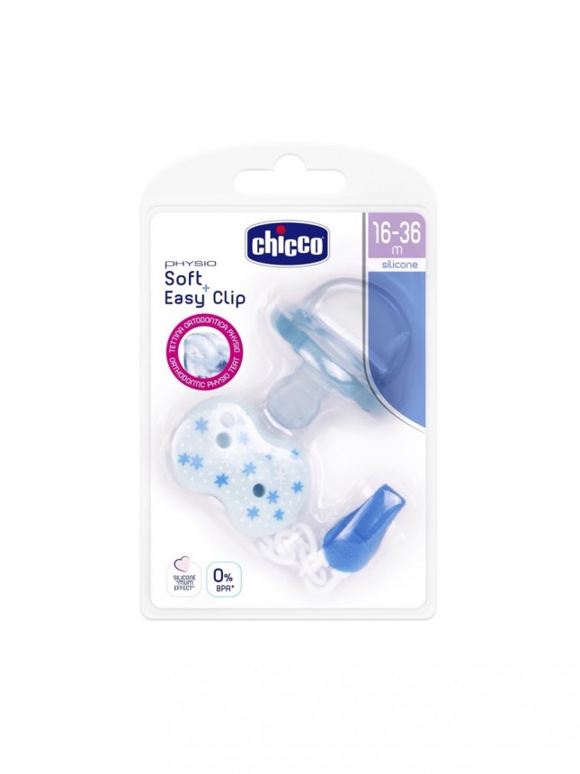 Chicco Chupeta Physioforma Soft Silicone 16-36 meses com Clip Azul