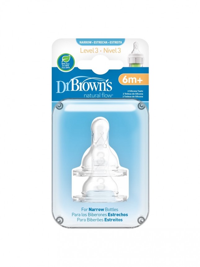 Dr Browns Tetina Standard Estreito Nivel 3 - 6+ meses (2 tetinas)