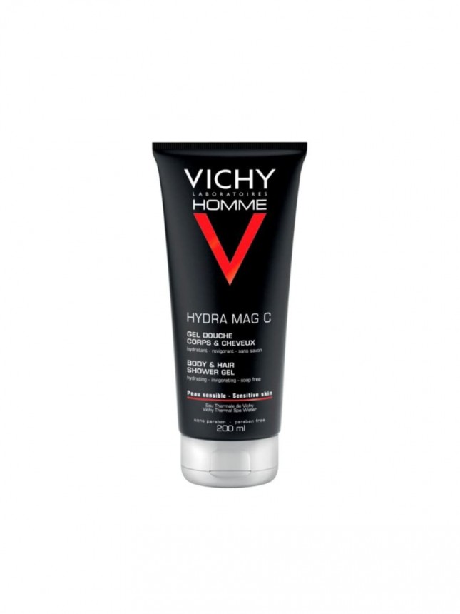 Vichy Homme HydraMag C Gel de Duche Hidratante Revigorante para Corpo e Cabelo 200 ml