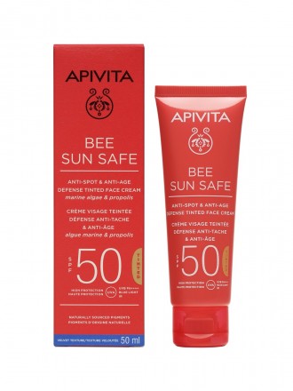 Apivita Bee Sun Safe SPF50 Protector solar facial con color antiedad 50 ml
