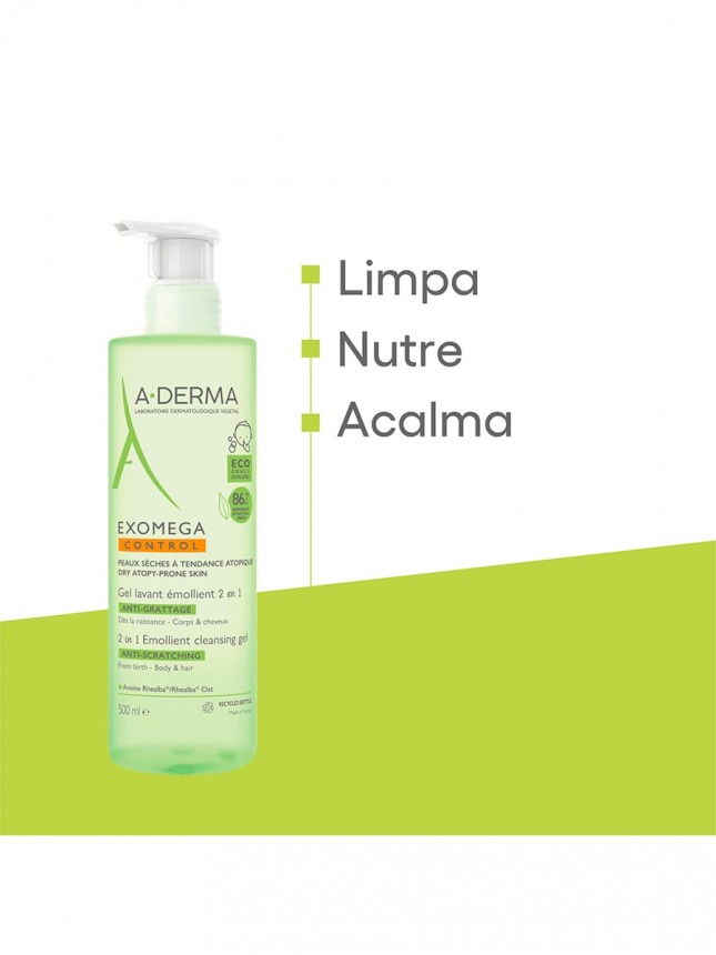 A-Derma Exomega Control 2 In Gel Limpiador Emoliente Cuerpo y Cabello Para Pieles At�picas
