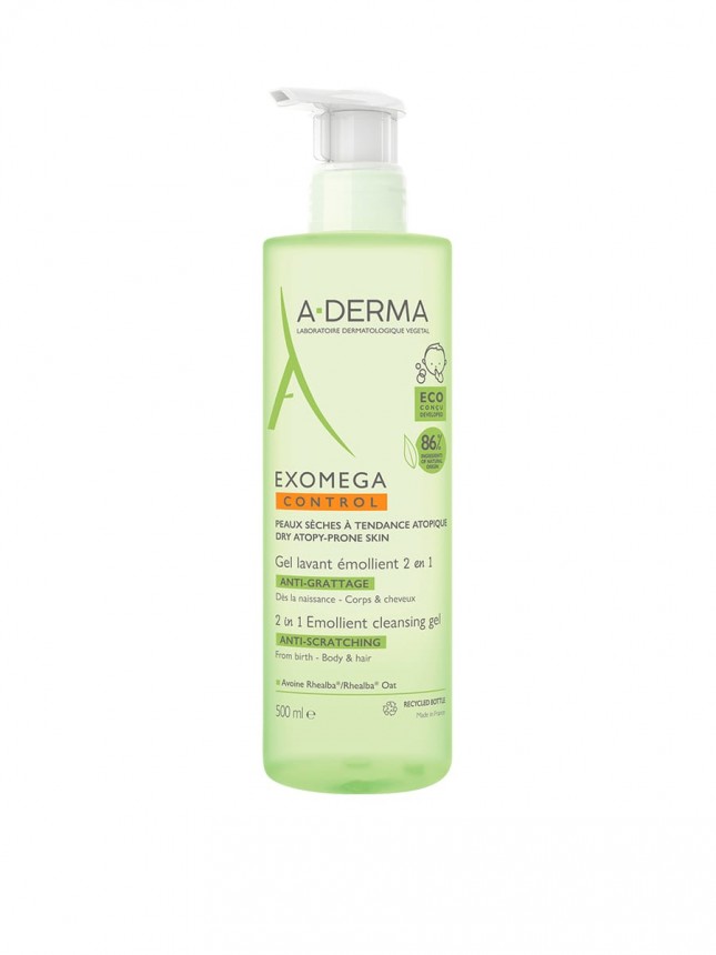 A-Derma Exomega Control 2 In Gel Limpiador Emoliente Cuerpo y Cabello Para Pieles At�picas