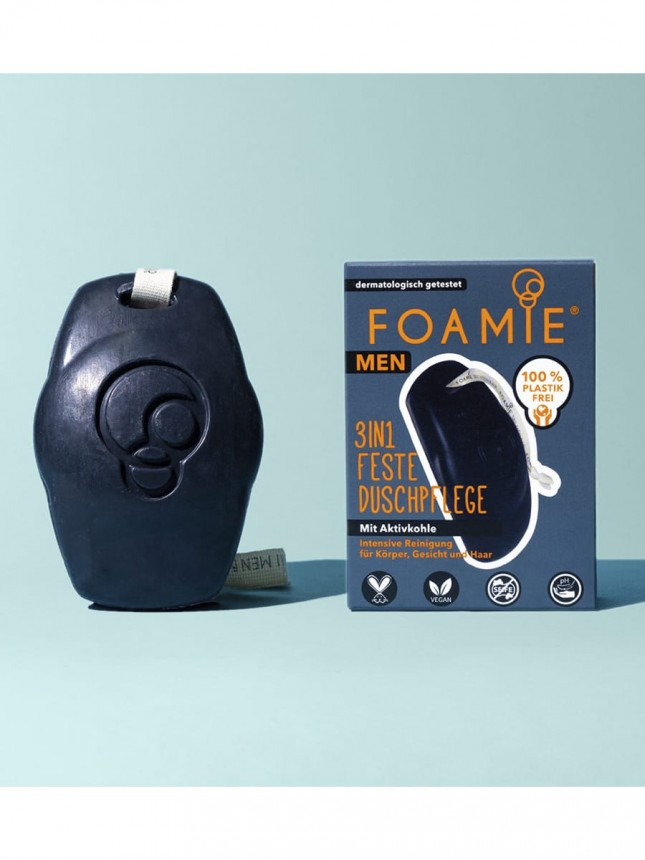 Foamie Men Bar 3en1 Qu es un hombre? Hidratacin y Limpieza Intensa - Carbn Activado