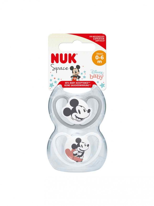 Nuk Chupeta Space Mickey Mouse Silicone 0 a 6 meses 2 unidades