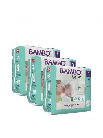 Bambo Nature Fraldas 1 (XS) 2-4 kg (22 Fraldas) PACK 3