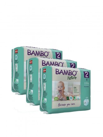 Bambo Nature Pañales 2 (S) 3-6kg (30 Pañales) PACK 3