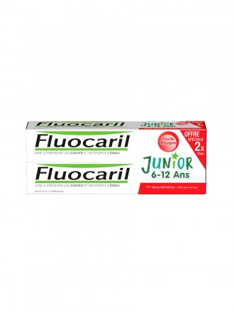 Fluocaril Jnior Duo Gel Dentfrico 6-12 anos Frutos Vermelhos 2 x 75ml Pack Poupana