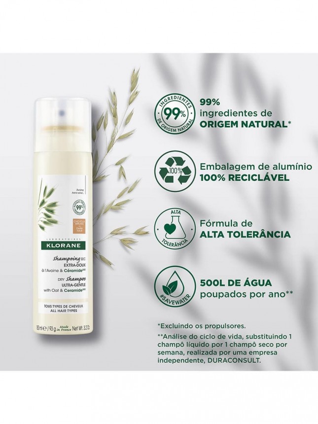 Klorane Champ� Seco com Cor Cabelo Castanho Aveia Bio 150 ml