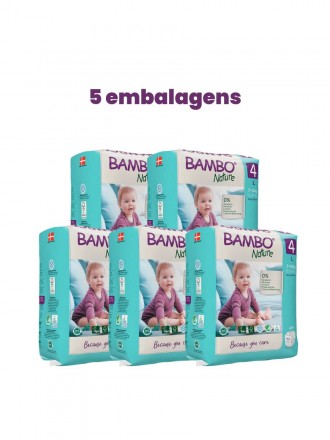 Bambo Nature Fraldas 4 (L) 7-14 kg (24 Fraldas) PACK 5