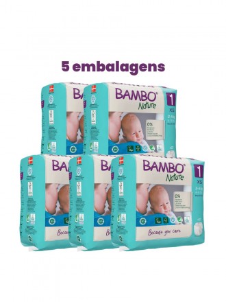 Bambo Nature Fraldas 1 (XS) 2-4 kg (22 Fraldas) PACK 5