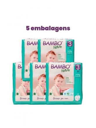 Bambo Nature Fraldas 3 (M) 4-8 kg (28 Fraldas) PACK 5