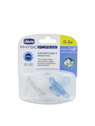 Chicco Chupeta Silicone Physio Forma Mini Soft 0-2M 2 Unidades Azul/Neutro