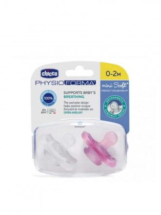 Chicco Chupeta Silicone Physio Forma Mini Soft 0-2M 2 Unidades Rosa/Neutro