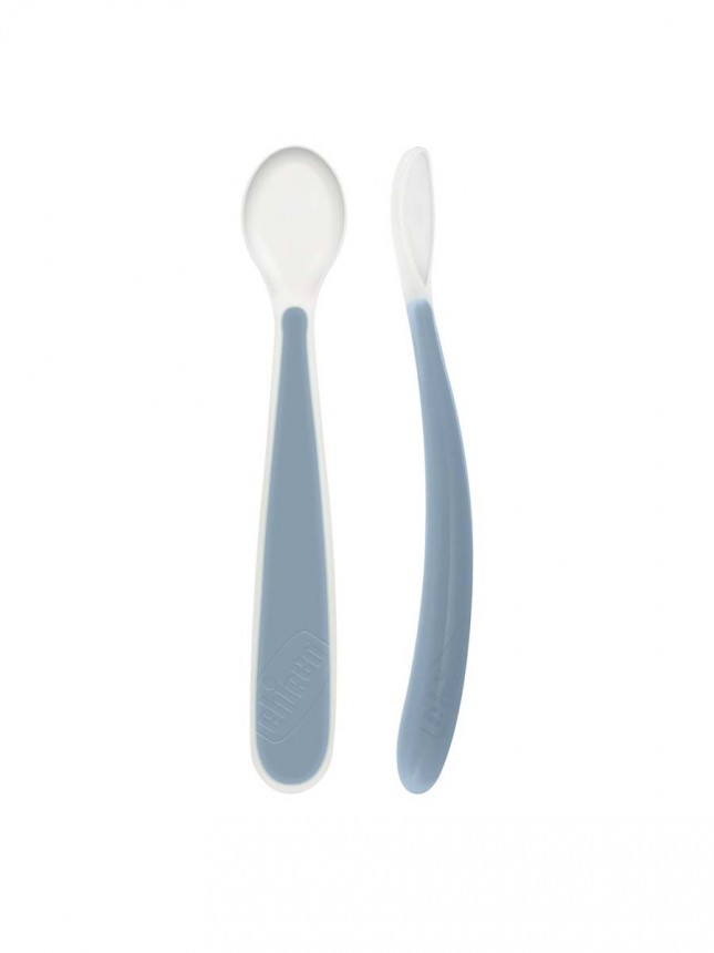 Chicco Alimentaci�n: Cuchara de silicona azul, a partir de 6 meses (2 unidades)