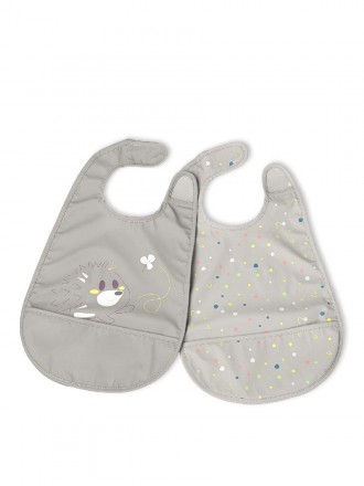Chicco Alimentaci�n: Babero de tela gris, a partir de 6 meses (2 unidades)